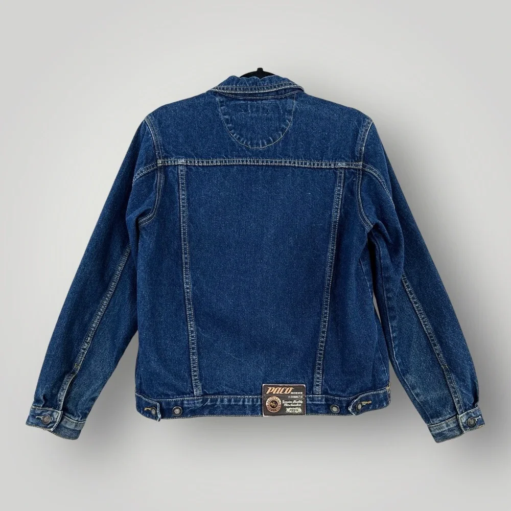 Paco Denim‎ Jacket Youth L Blue Spellout Embroidered 90s Grunge Skater Vintage